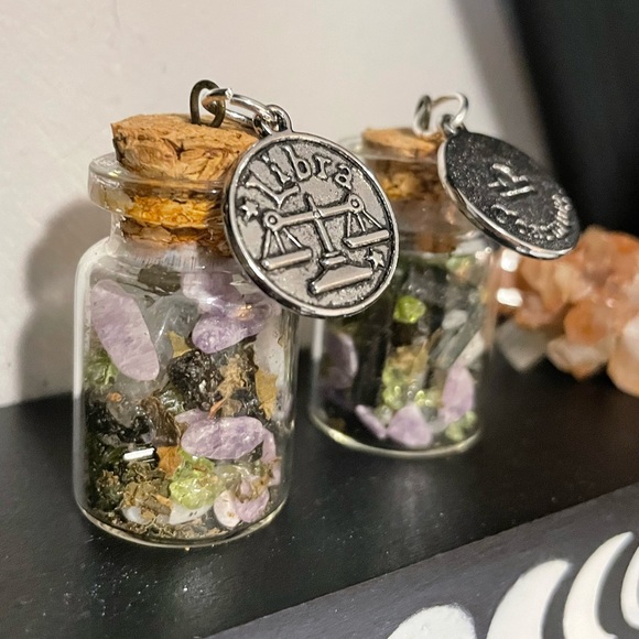 Libra ♎️ Car Charm Bottle | Crystal + Herb Cork Jar | Hand Crafted | Zodiac - Picture 3 of 5